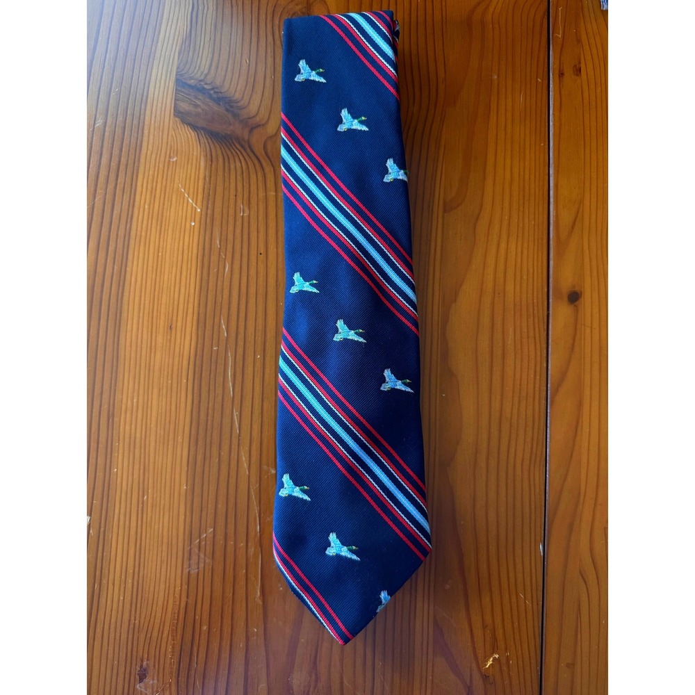 Park Avenue Mayers Mens Navy Blue Striped Mallard Duck Embroidered Tie WPL 9302